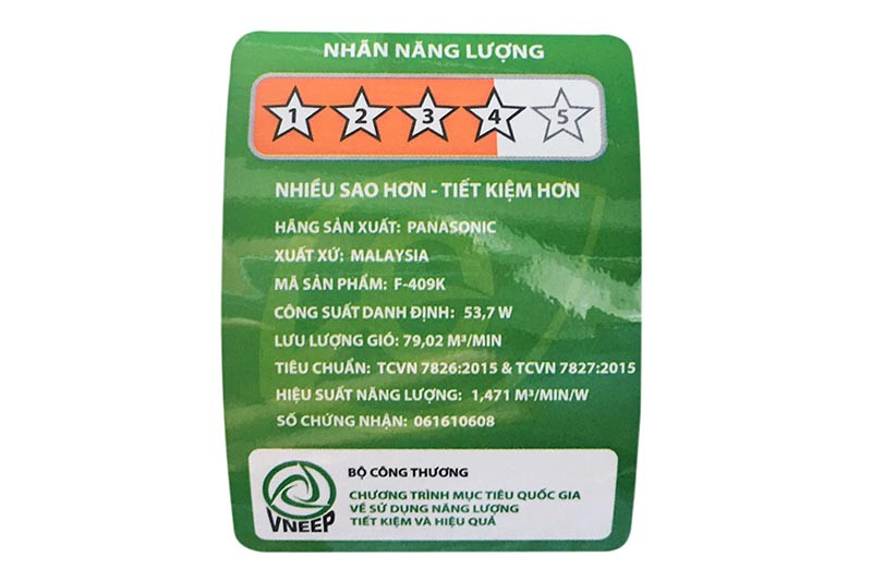 Quạt cây Panasonic đạt tiêu chuẩn 4 sao về tiết kiệm năng lượng của Bộ Công Thương