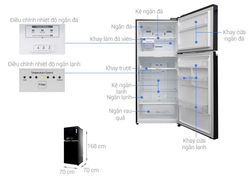 Thông số kỹ thuật Tủ lạnh LG Inverter 393 lít GN-L422GB