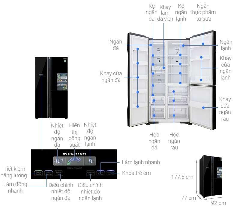 Thông số kỹ thuật Tủ lạnh Hitachi Inverter 600 lít R-FM800PGV2 GBK