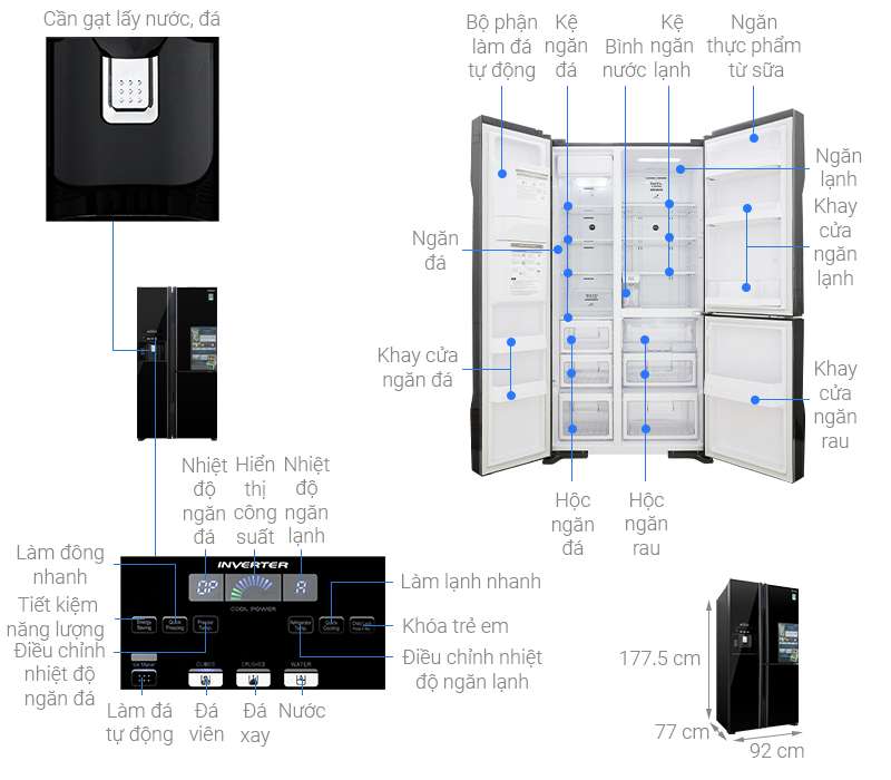 Thông số kỹ thuật Tủ lạnh Hitachi Inverter 584 lít R-FM800GPGV2 GBK