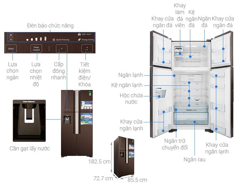 Thông số kỹ thuật Tủ lạnh Hitachi Inverter 540 lít R-FW690PGV7 GBW