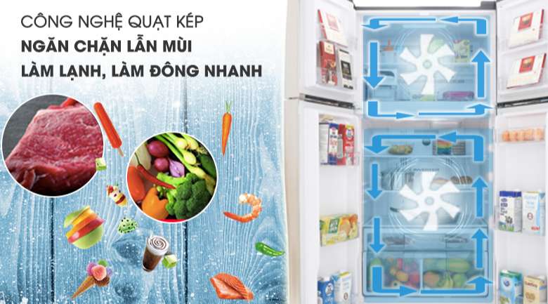 Làm lạnh kép - Tủ lạnh Hitachi Inverter 509 lít R-FW650PGV8 GBK