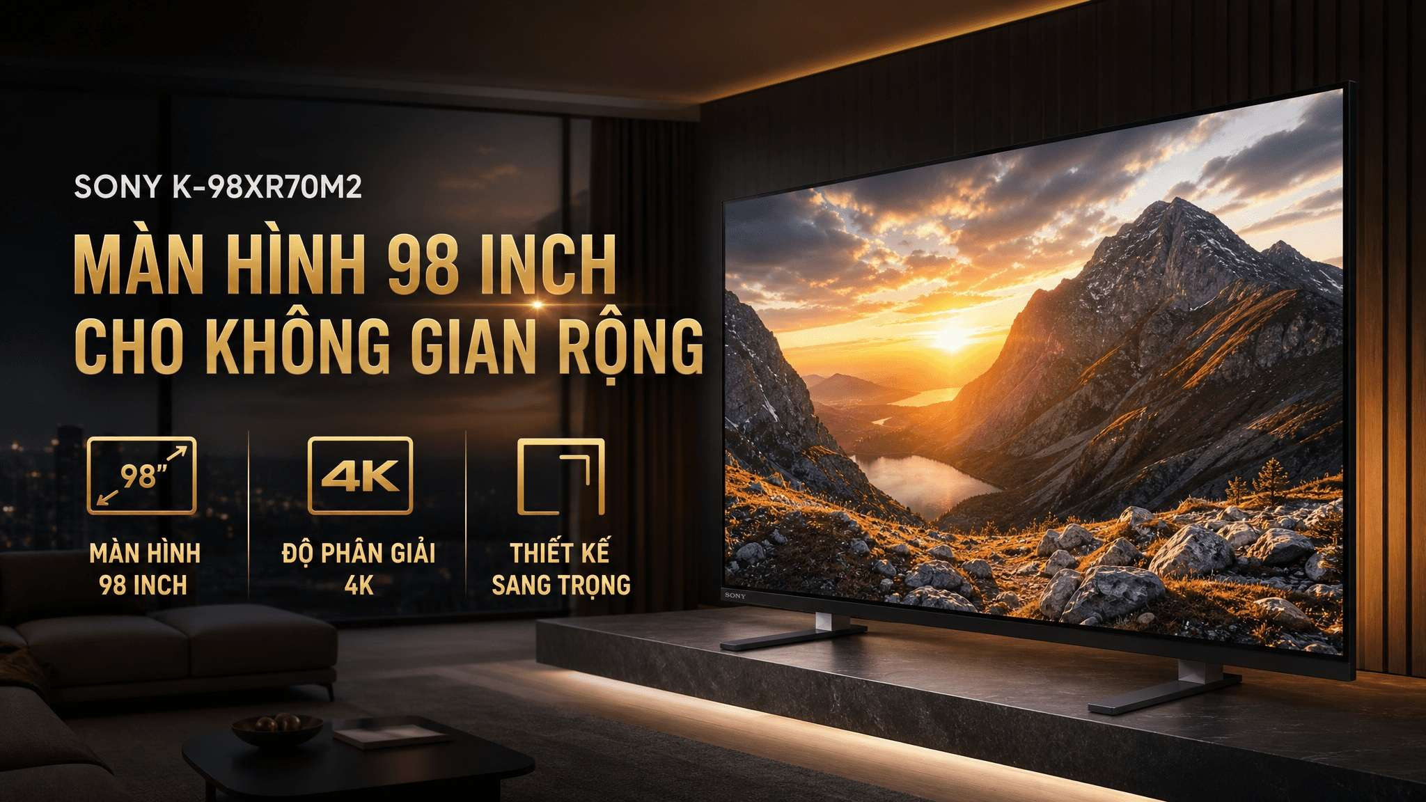 Tivi True RGB Sony AI 4K 98 inch K-98XR70M2 - Màn hình 98 inch thiết kế sang trọng cho không gian rộng
