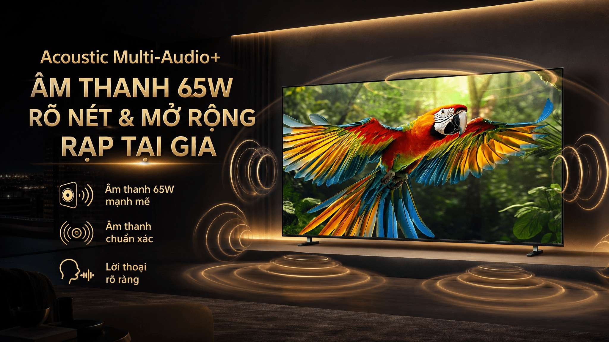 98XR70M2 - Âm thanh 65W rõ nét và mở rộng rạp tại gia