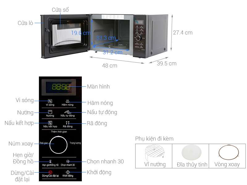 Thông số kỹ thuật Lò vi sóng inverter Panasonic NN-GD37HBYUE 23 lít