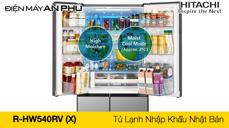 tủ lạnh hitachi inverter 540 lít multi door r hw540rv x - Ngăn rau quả Aero-care – giữ trọn dưỡng chất tự nhiên