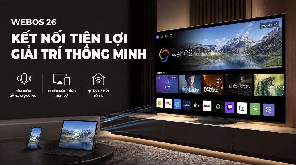 Giá tivi LG mới nhất hiện tại - Hệ điều hành webOS 26 và kết nối tiện lợi