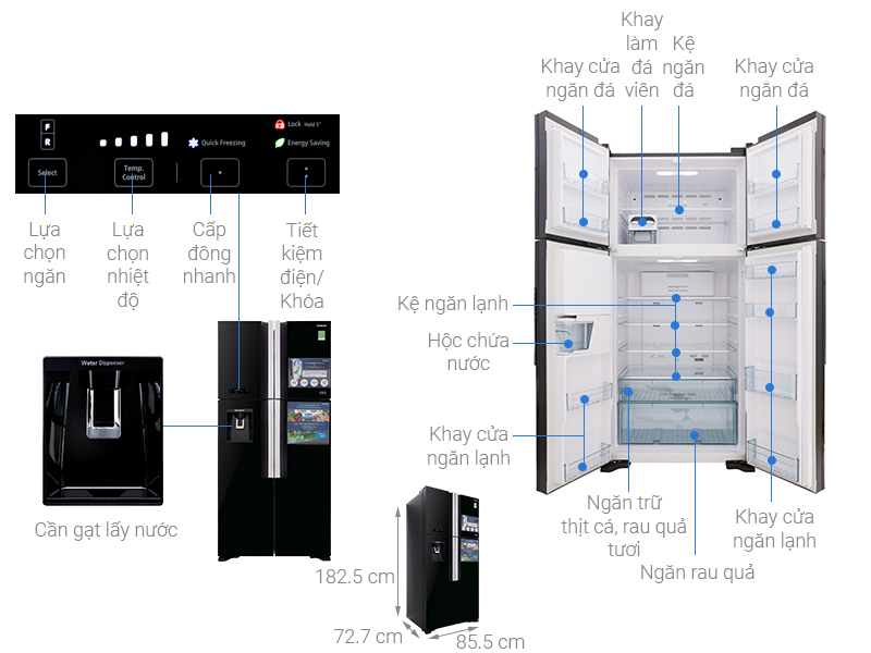 Thông số kỹ thuật Tủ lạnh Hitachi Inverter 540 lít R-FW690PGV7 GBW
