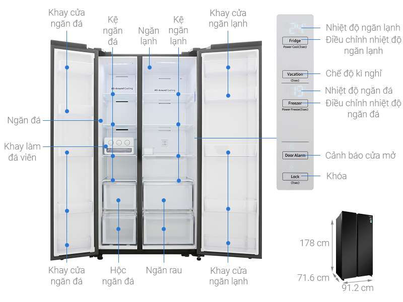 Thông số kỹ thuật Tủ lạnh Samsung Inverter 647 lít RS62R5001B4/SV