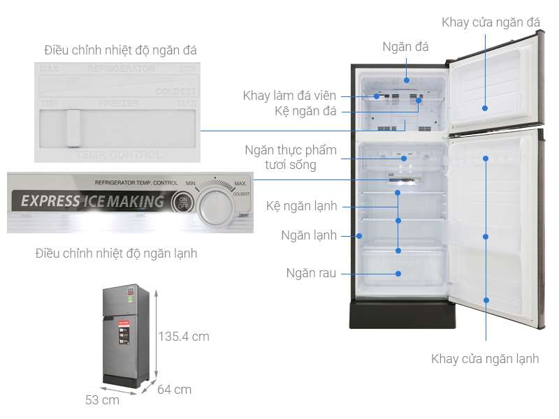Thông số kỹ thuật Tủ lạnh Sharp Inverter 165 lít SJ-X196E-DSS