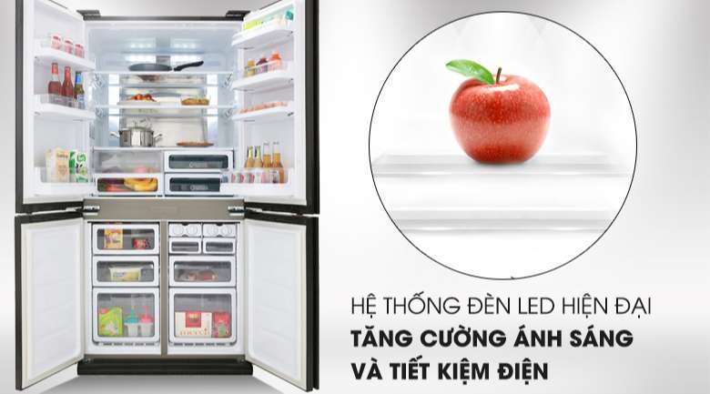 Tủ lạnh Sharp Inverter 605 lít SJ-FX688VG-BK Mẫu 2019 - Hệ thống đèn LED hiện đại