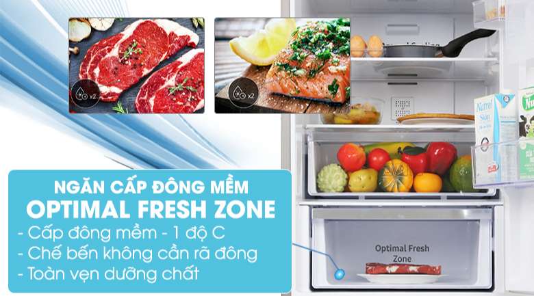 Tủ lạnh Samsung cấp đông mềm  - Bảo quản thịt cá tươi ngon, ăn trong ngày không cần rã đông với ngăn đông mềm -1 độ C Optimal Fresh Zone