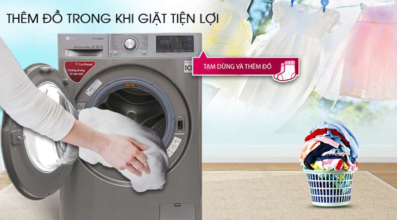 Máy giặt sấy LG Inverter 9 kg FV1409G4V-Tiện lợi khi thêm đồ giặt và nước xả với cửa phụ Add Item