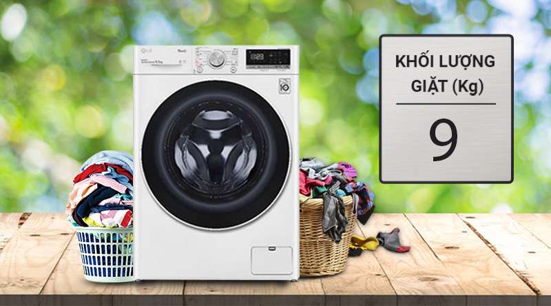 Máy giặt LG Inverter 9 kg FV1409S4W-Khối lượng giặt 9kg, phù hợp cho gia đình trên 6 người 