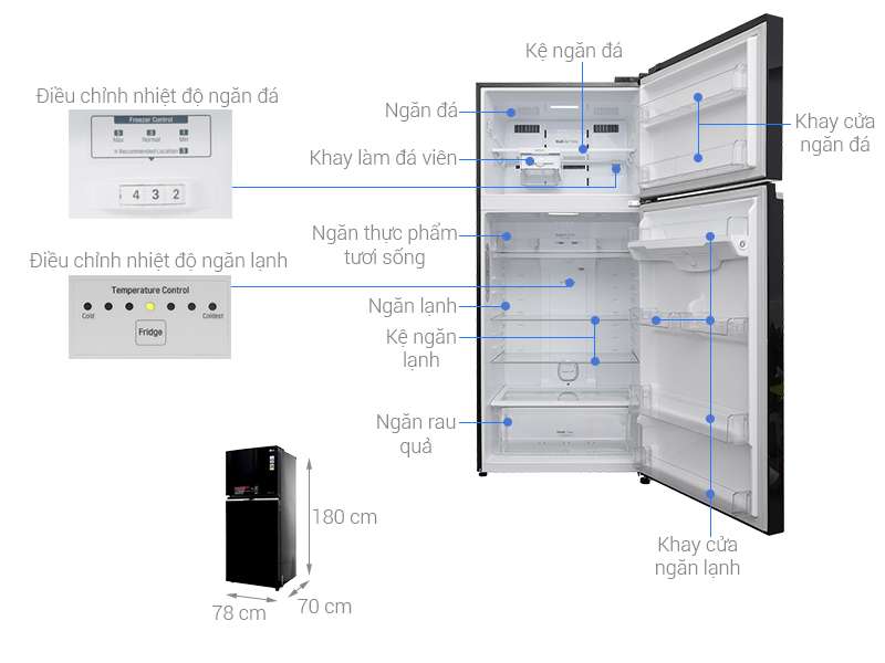 Thông số kỹ thuật Tủ lạnh LG Inverter 506 lít GN-L702GB