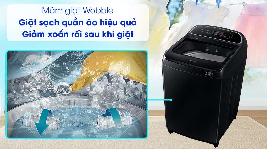 Máy giặt Samsung DD Inverter 10 Kg WA10T5260BV/SV-Giảm thiểu tình trạng xoắn rối và bảo vệ quần áo tối ưu với mâm giặt Wobble