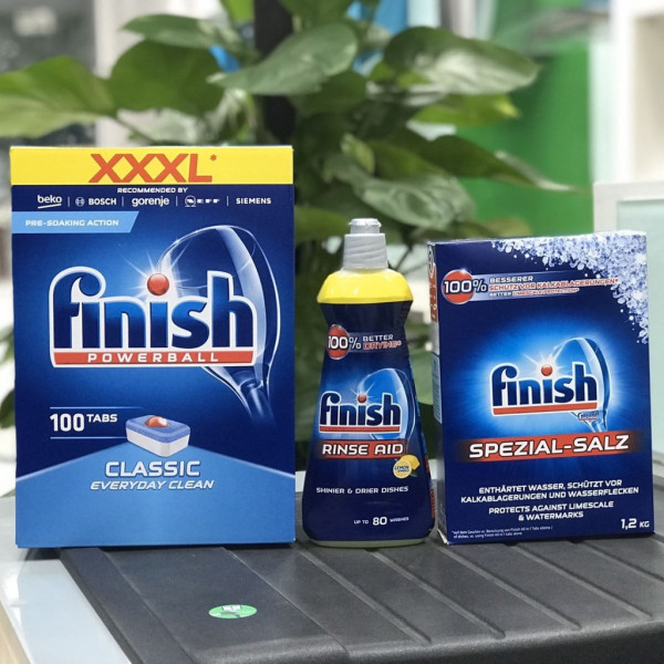 Combo Hoàn Hảo Cho Máy Rửa Bát Muối + Viên Rửa + Nước Làm Bóng Finish