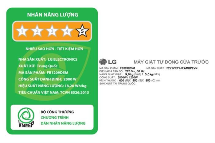 Máy giặt sấy LG Inverter giặt 9 kg - sấy 5 kg FB1209D5M - Mới 2025