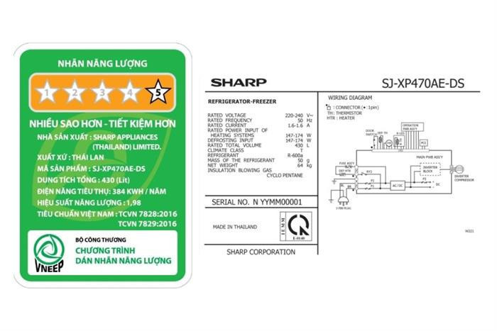 Tủ lạnh Sharp Inverter 430 lít SJ-XP470AE-DS - Mới 2025